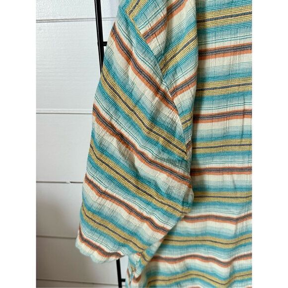 Ruff Hewn Shirt Mens XL Turquoise Tan Striped Hawaiian Button Up SS Beach - Picture 8 of 12